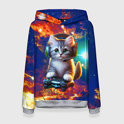 Толстовка-худи женская Удивительный мир котёнка игромана, цвет: 3D-меланж