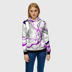 Толстовка-худи женская Фиолетово-белый мрамор, цвет: 3D-черный — фото 2