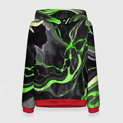 Толстовка-худи женская Зелёно-чёрный мрамор, цвет: 3D-красный