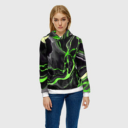 Толстовка-худи женская Зелёно-чёрный мрамор, цвет: 3D-белый — фото 2
