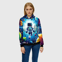 Толстовка-худи женская Minecraft - an astronaut in outer space, цвет: 3D-черный — фото 2