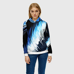 Толстовка-худи женская Бело-синие острые полосы, цвет: 3D-белый — фото 2