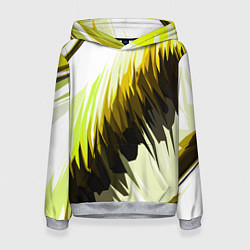 Толстовка-худи женская Чёрно-жёлтые острые полосы на белом фоне, цвет: 3D-меланж