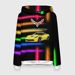 Толстовка-худи женская Chevrolet Corvette - racing team, цвет: 3D-белый