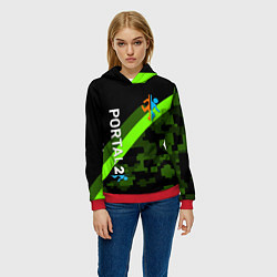 Толстовка-худи женская Portal camo steel geometry, цвет: 3D-красный — фото 2