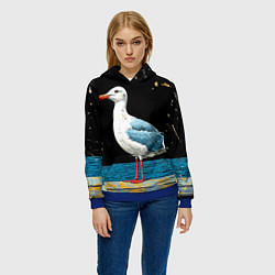 Толстовка-худи женская Чайка на море ночью, цвет: 3D-синий — фото 2