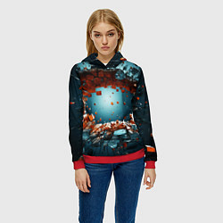 Толстовка-худи женская Объемная дыра из частиц, цвет: 3D-красный — фото 2