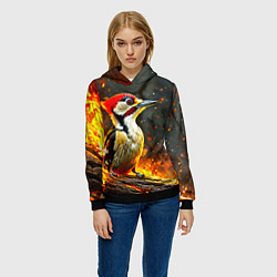 Толстовка-худи женская Дятел в огне, цвет: 3D-черный — фото 2