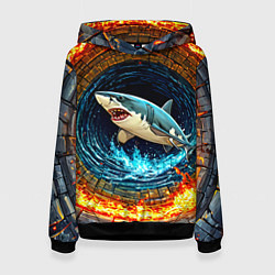 Толстовка-худи женская Акула в огненом колодце, цвет: 3D-черный