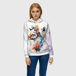 Толстовка-худи женская Лисица в цветах, цвет: 3D-белый — фото 2