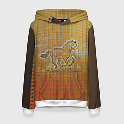 Толстовка-худи женская Конь на тетрадном листе, цвет: 3D-белый