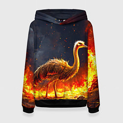 Толстовка-худи женская Страус эму в огне, цвет: 3D-черный