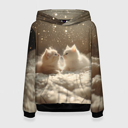 Толстовка-худи женская Белые милые котята, цвет: 3D-черный