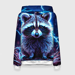 Толстовка-худи женская Енот в разрядах молний, цвет: 3D-белый