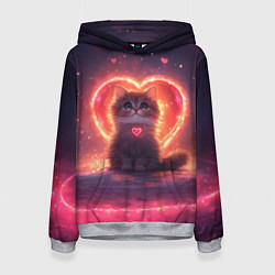 Толстовка-худи женская Котенок и сердце из света, цвет: 3D-меланж