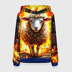 Толстовка-худи женская Овечка в огне, цвет: 3D-синий