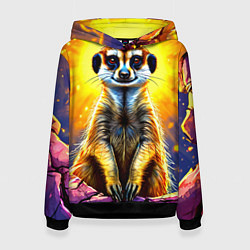 Толстовка-худи женская Сурикат в яркиз лучах солнца, цвет: 3D-черный