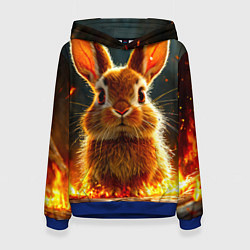 Толстовка-худи женская Зайчик в огне, цвет: 3D-синий