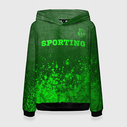 Толстовка-худи женская Sporting - green gradient посередине, цвет: 3D-черный