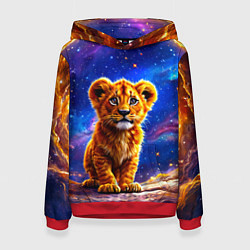 Толстовка-худи женская Львенок в звездную ночь, цвет: 3D-красный