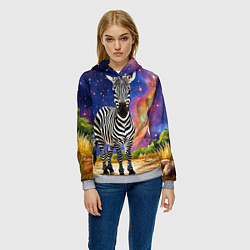 Толстовка-худи женская Зебра в звездную ночь, цвет: 3D-меланж — фото 2