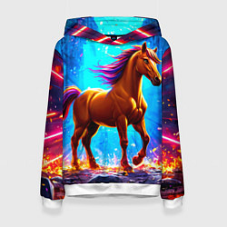 Толстовка-худи женская Лошадь в ярких лучах, цвет: 3D-белый
