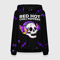 Толстовка-худи женская Red Hot Chili Peppers неоновый череп, цвет: 3D-черный