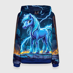 Толстовка-худи женская Лошадка в разрядах молнии, цвет: 3D-синий