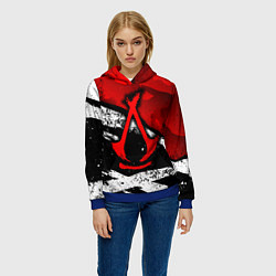 Толстовка-худи женская Assassins creed: shadows - красная абстракция, цвет: 3D-синий — фото 2