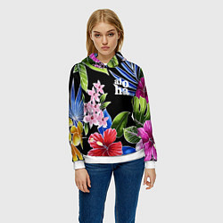 Толстовка-худи женская Tropical flowers - aloha, цвет: 3D-белый — фото 2