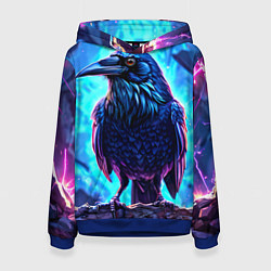 Толстовка-худи женская Ворон на синем фоне, цвет: 3D-синий