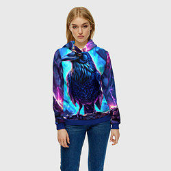 Толстовка-худи женская Ворон на синем фоне, цвет: 3D-синий — фото 2