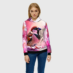 Толстовка-худи женская Воробей в розовом, цвет: 3D-черный — фото 2