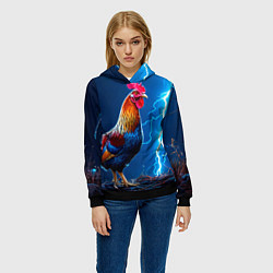 Толстовка-худи женская Петух и молния, цвет: 3D-черный — фото 2