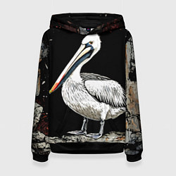 Толстовка-худи женская Пеликан на черном, цвет: 3D-черный