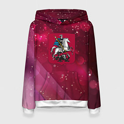 Толстовка-худи женская Герб Москвы на розовом фоне, цвет: 3D-белый