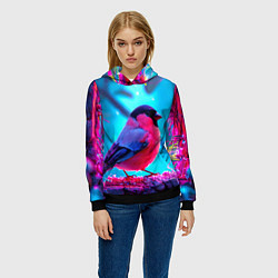 Толстовка-худи женская Розовый снегирь, цвет: 3D-черный — фото 2
