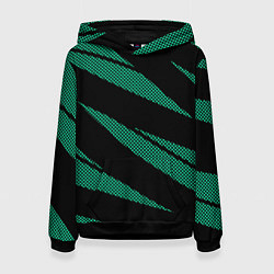 Толстовка-худи женская Чёрный с бирюзовым текстура точки и полосы, цвет: 3D-черный