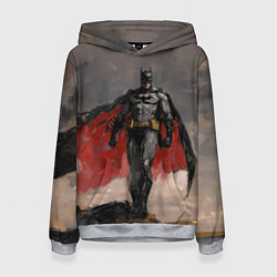 Толстовка-худи женская Бэтмен стоит на обрыве скалы, цвет: 3D-меланж