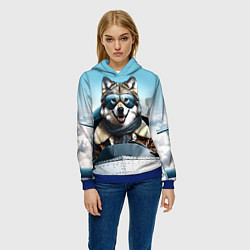 Толстовка-худи женская Волк авиатор, цвет: 3D-синий — фото 2