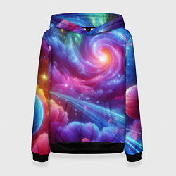 Толстовка-худи женская Neon space fantasy, цвет: 3D-черный