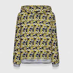 Толстовка-худи женская Киберпанк шестиугольники жёлтые, цвет: 3D-меланж