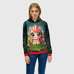 Толстовка-худи женская Рыжая единорожка, цвет: 3D-красный — фото 2
