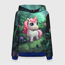 Толстовка-худи женская Единорожка с розовой гривой, цвет: 3D-синий