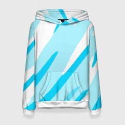 Толстовка-худи женская Белый с голубым абстракция, цвет: 3D-белый