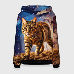Толстовка-худи женская Пиксибоб в космосе, цвет: 3D-черный