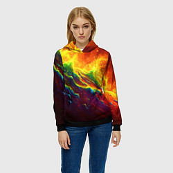Толстовка-худи женская Абстрактные волны с огнем, цвет: 3D-черный — фото 2