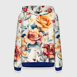 Толстовка-худи женская Паттерн с переплетением цветов, цвет: 3D-синий