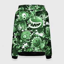 Толстовка-худи женская Растения против зомби в зеленом цвете, цвет: 3D-черный