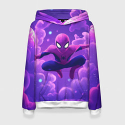 Толстовка-худи женская Человек-паук на фоне облаков, цвет: 3D-белый